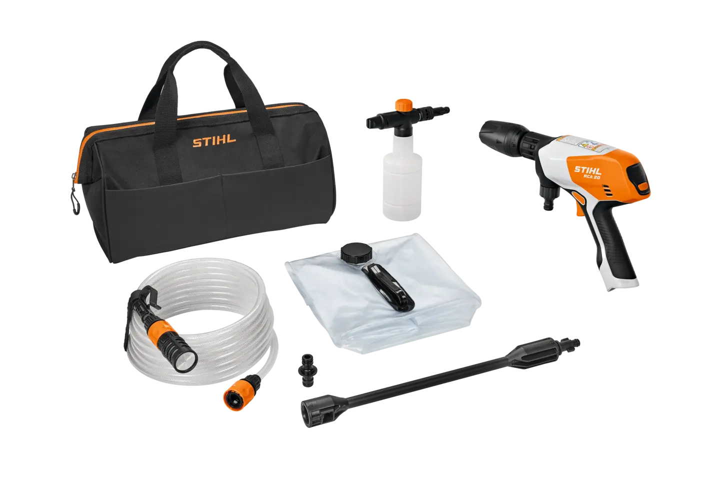 Portable, battery-powered cleaner ideal for light jobs from cleaning tires to watering plants.