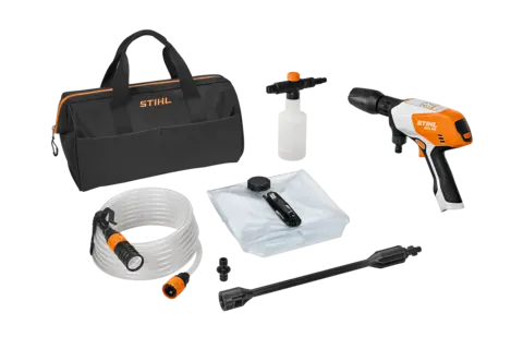 Portable, battery-powered cleaner ideal for light jobs from cleaning tires to watering plants.