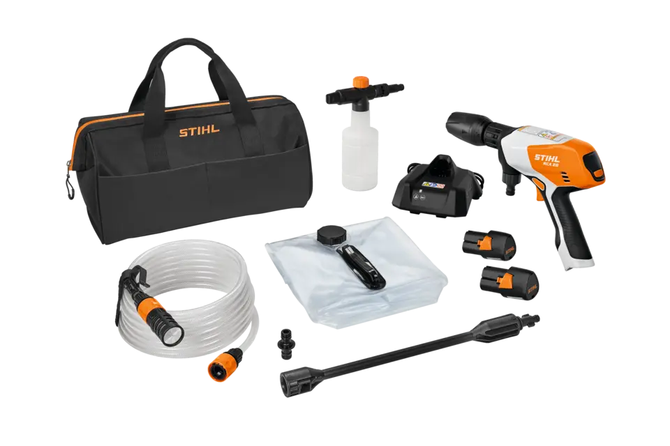 Portable, battery-powered cleaner ideal for light jobs from cleaning tires to watering plants.