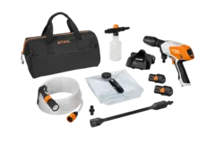 Portable, battery-powered cleaner ideal for light jobs from cleaning tires to watering plants.
